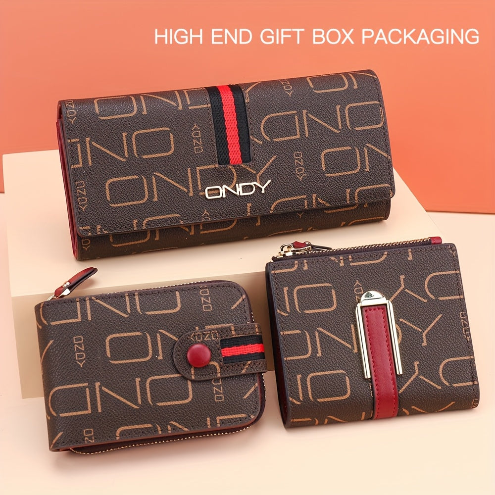 3pcs Women's wallet gift box set, fashionable letter printed long wallet+foldable small wallet+multi slot credit card storage card pack three piece set, the most suitable holiday gift set for girlfriends and mothers