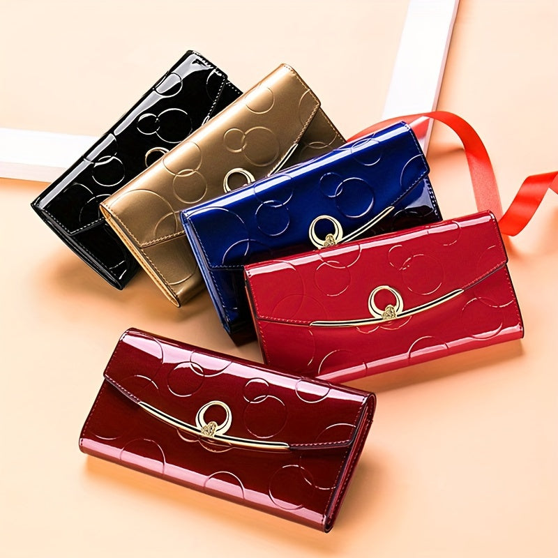 Classic RFID Genuine Leather Wallet for Women - Trifold Snap Closure Handbag with Zip Pocket, Polyester Lined - Luxury Designer Wallet with Cell Phone Pocket from Guangzhou