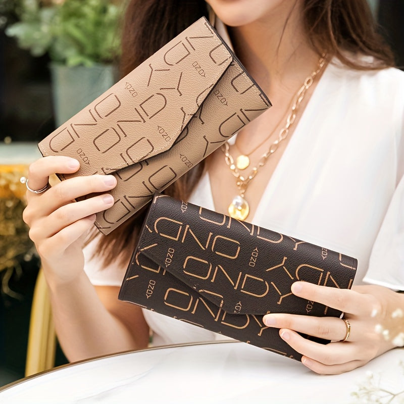 ONDY Original Fashion Women'S Long Wallet, Classic Coffee Can Hold Mobile Phone Large Capacity Portable Handheld Coin Wallet, Suitable for Four Seasons Flip-Top Small Bag for Office Workers