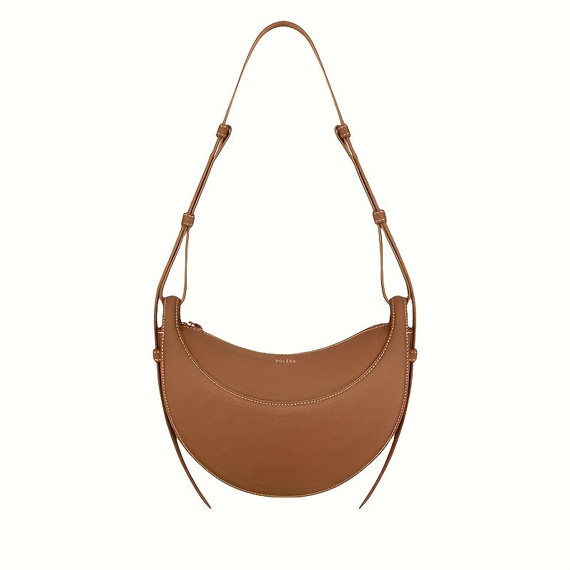 2025 New Crescent Saddle Bag - Niche Design Women's Crossbody Bag with Adjustable Strap, Zipper Closure & Polyester Lining, Available in White\u002FBrown\u002FBlack, Suitable for Casual and Formal Occasions, Smooth Texture Handbag