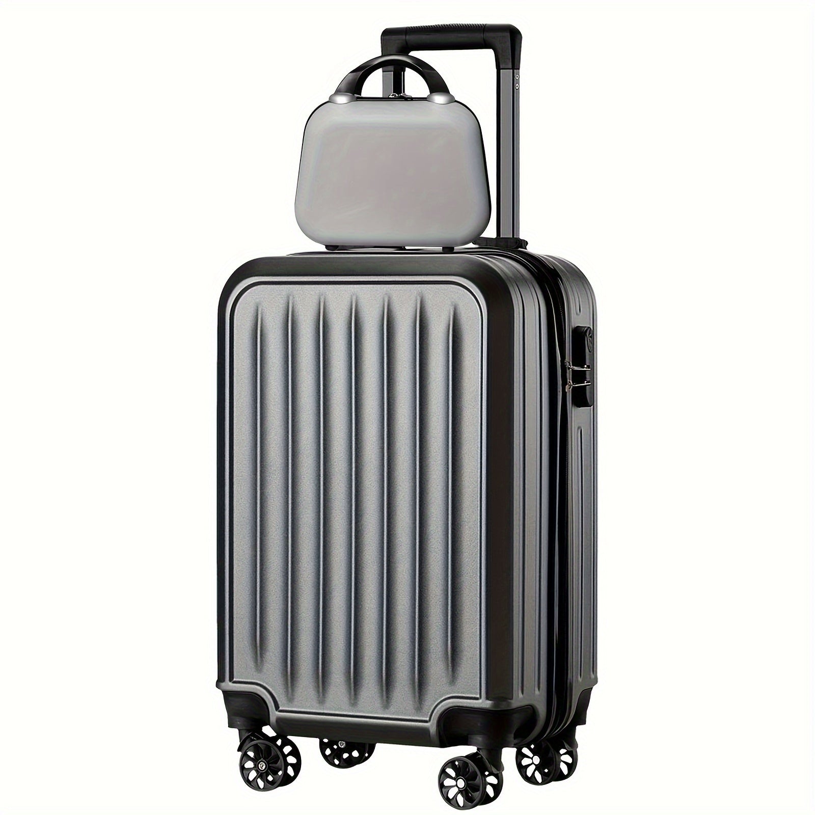 2pcs 14+20 Inch Minimalist Solid Color Luggage Case Set, Multi Colors Hard Shell Zipper Trolley Case With Wheels And Square Small Makeup Handbag For Travel\u002FHome Storage