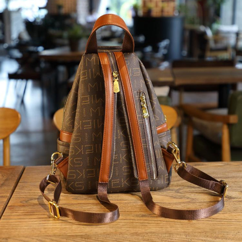 Classic Elegant Genuine New Large Capacity Printed Contrast Color Backpack Simple Style Shoulder Bag