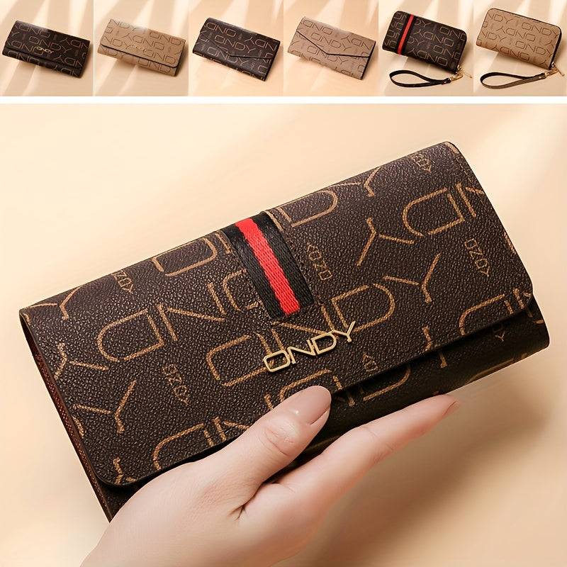 ONDY Original Fashion Women'S Long Wallet, Classic Coffee Can Hold Mobile Phone Large Capacity Portable Handheld Coin Wallet, Suitable for Four Seasons Flip-Top Small Bag for Office Workers