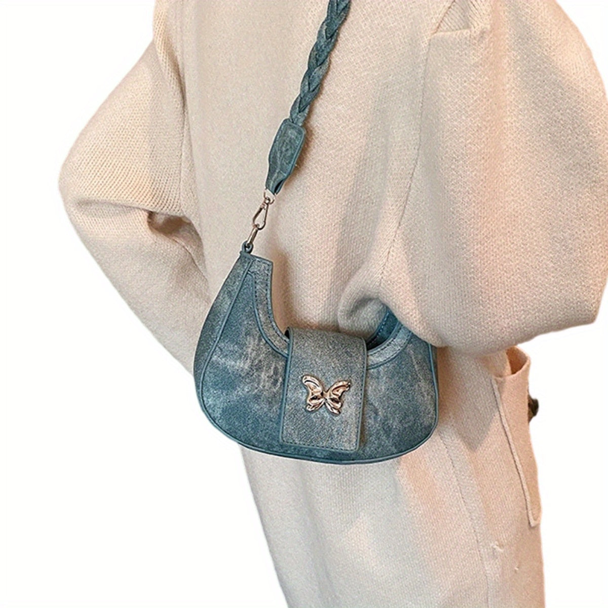 Butterfly Crescent Bags for Women Trendy Shoulder Purse Small Crossbody Bag for Office Travel Party