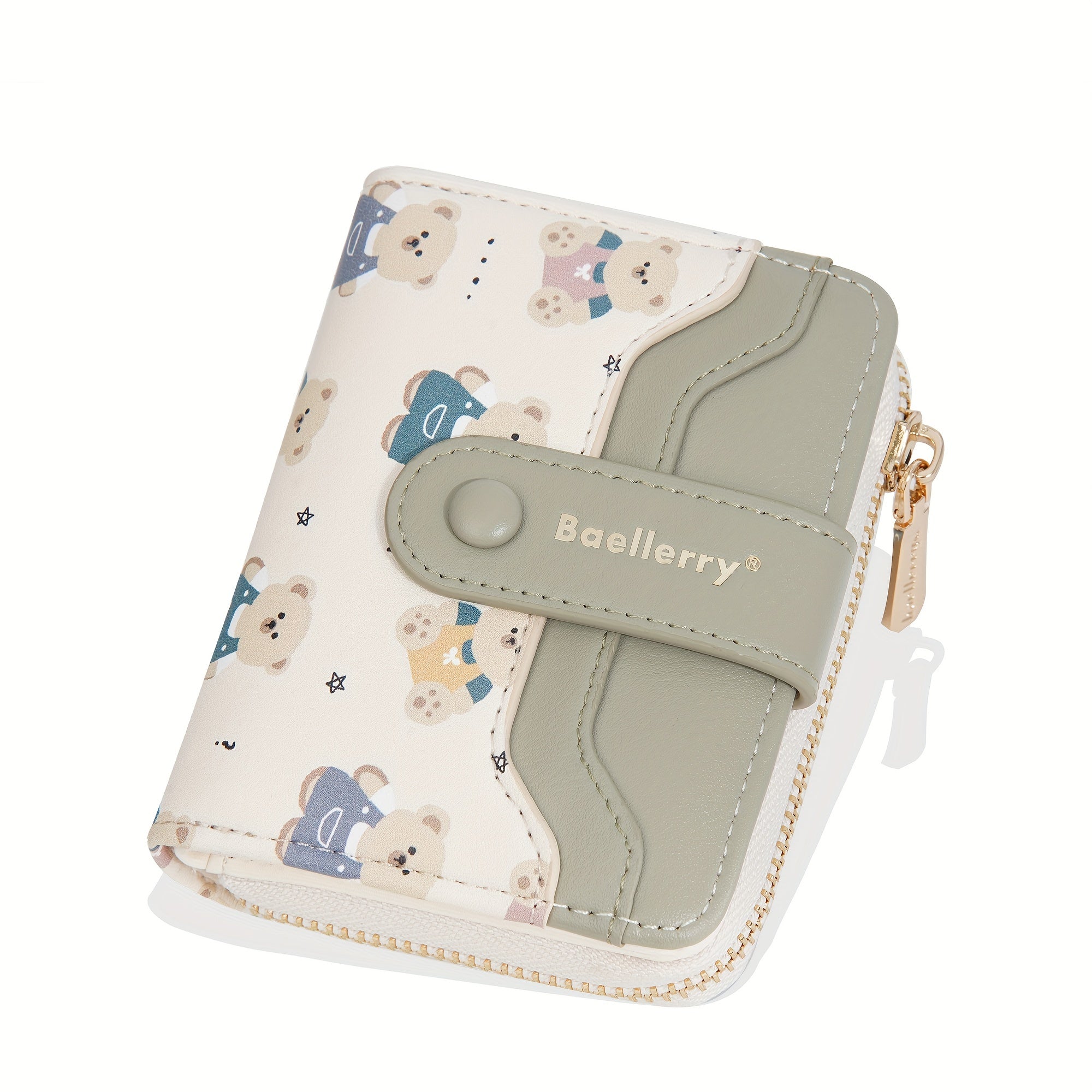 baellerry 1pc Mini Women's Wallet Short Style Bear Cartoon Print Button Credit Card Card Bag Zipper Coin Purse