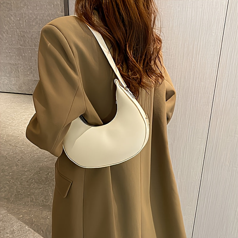 Chic French-Inspired Women'S Crossbody Bag - Stylish Underarm Wallet with Zipper, Available in Khaki, Light Brown, White, Black | Modern Minimalist Design | Compact & Secure Zipper Closure