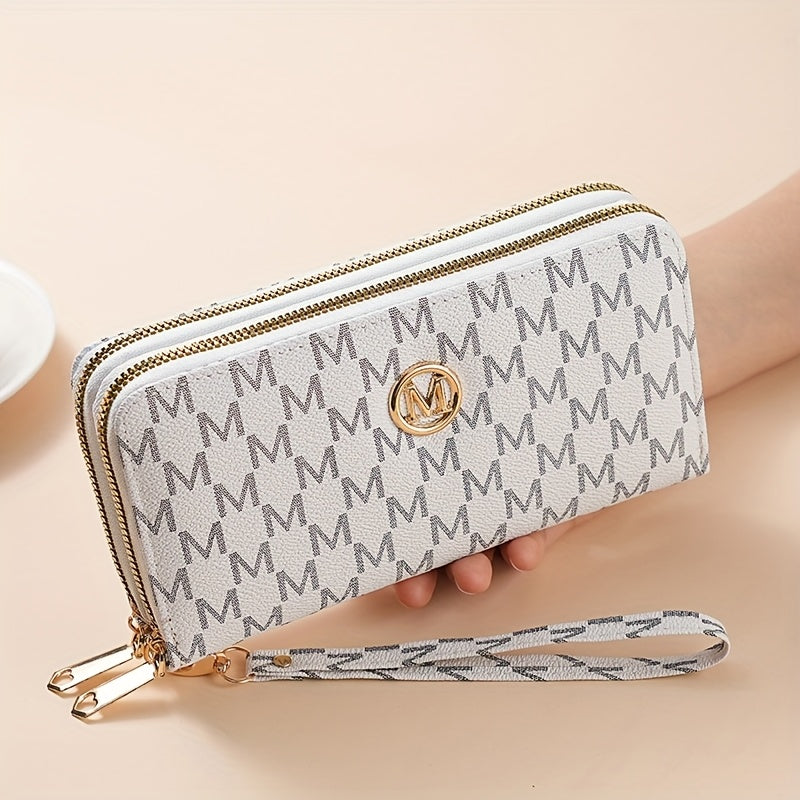 Vintage Wallet Vintage Women's Wallet | Tri-Fold Zipper Closure with Woven Pattern & Golden-Tone 'M' Logo, Includes Wrist Strap & Multiple Card Slots for Everyday Use, Versatile Cardholder - Textured Accessory, Cute Wallet