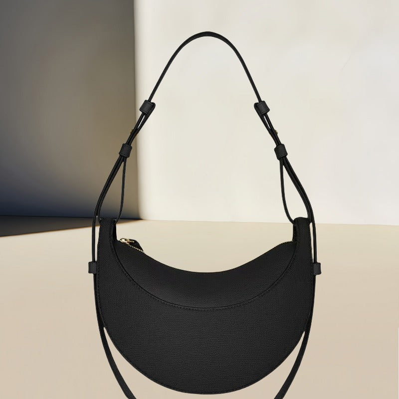 2025 New Crescent Saddle Bag - Niche Design Women's Crossbody Bag with Adjustable Strap, Zipper Closure & Polyester Lining, Available in White\u002FBrown\u002FBlack, Suitable for Casual and Formal Occasions, Smooth Texture Handbag