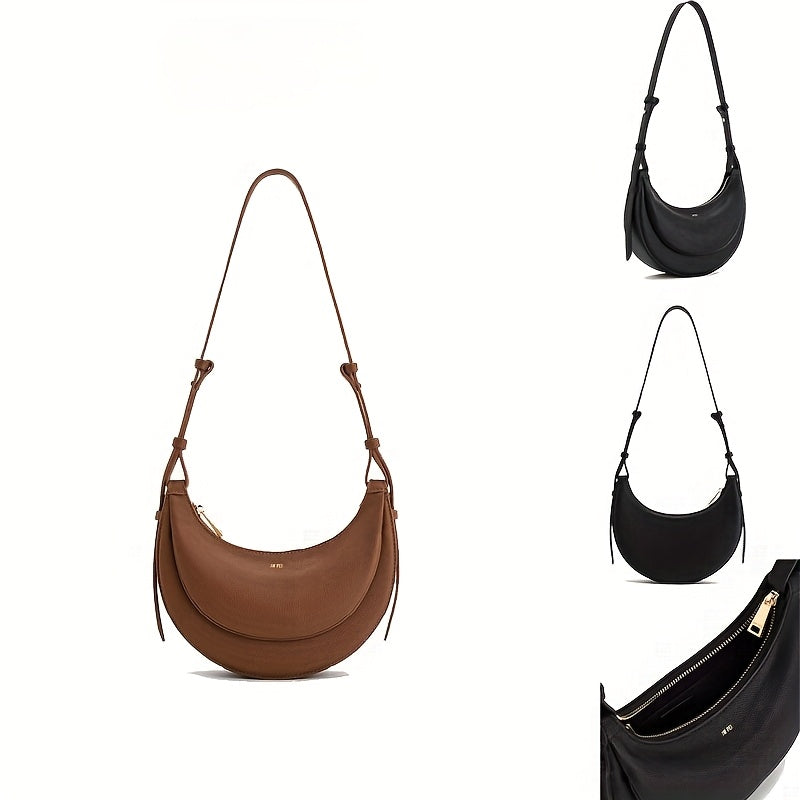 Women'S Crescent Moon Saddle Bag - Unique Design Shoulder Crossbody Purse with Zipper Closure, Polyester Lined, Edge Painted, Perfect for Daily Commute or Casual Wear (White), Small Crossbody Bag