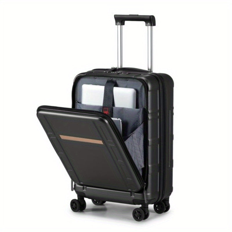 Carry on Luggage 22 X 14 X 9 Airline Approved ABS+PC 20 Inch Luggage with Front Compartment Double Spinner Wheels TSA Lock Black Color