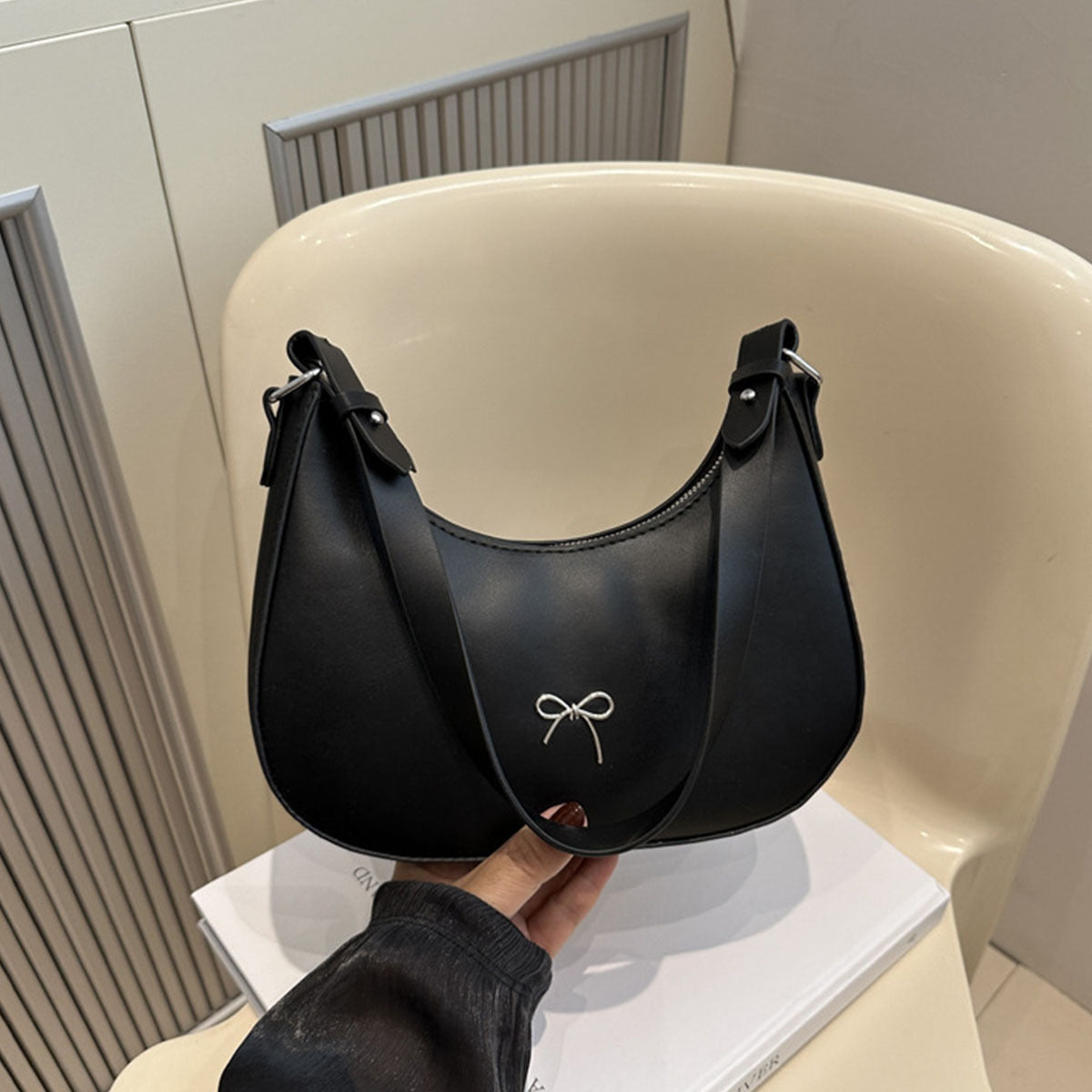 Stylish Shoulder Bag Stylish Black Women's Shoulder Bag | Sleek Crescent Design, Adjustable Strap, Metallic Accents, Perfect for Work, Casual Outings, and Holiday Gifts, Daily Shoulder Bag, Versatile Fashion