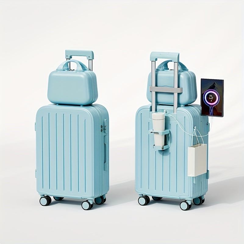 1pc\u002F2pcs Minimalist Solid Color ABS+PC Material Luggage Case Set, Hard Shell Zipper Trolley Suitcase with Square Small Makeup Handbag And Wheels for Travel Use