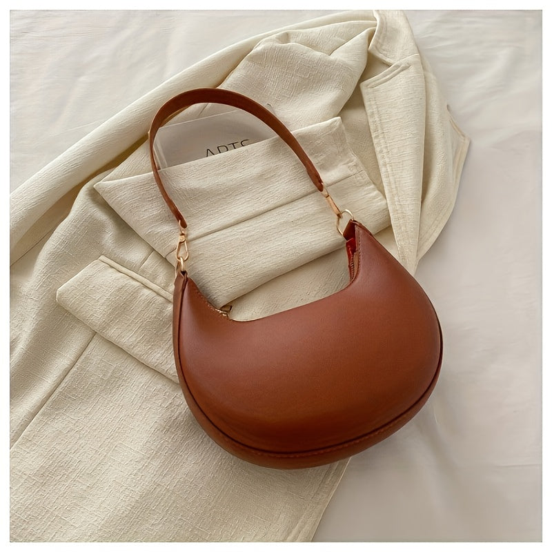 Stylish Retro Half-Moon Women'S Shoulder Bag, Zipper Closure, Fixed Strap, Cream\u002FWhite, Perfect for Daily Commute & Travel, Travel Accessory | Minimalist Design | Bag, Small Crossbody Bag