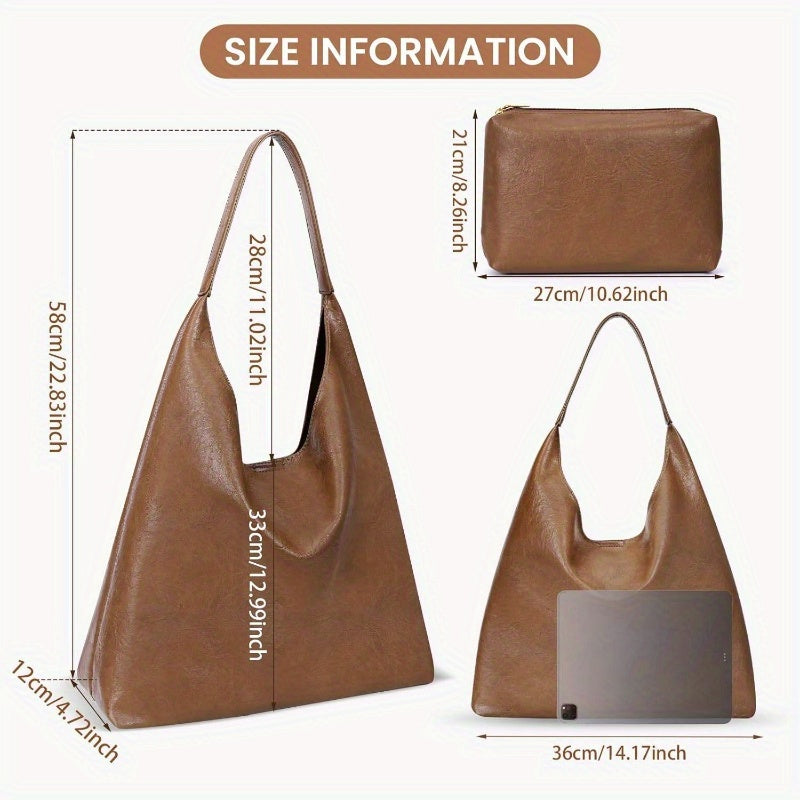 Tote Bag Hobo Handbags for Women Soft Vegan Faux Leather Shoulder Bags Slouchy Tote Purses for Work Shopping