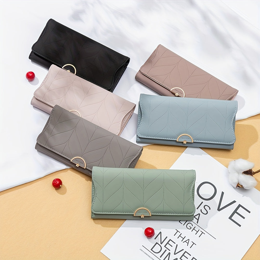 New Fashionable Large Capacity Women'S Long Simple Folded Flower Lady'S Wallet, Synthetic Leather