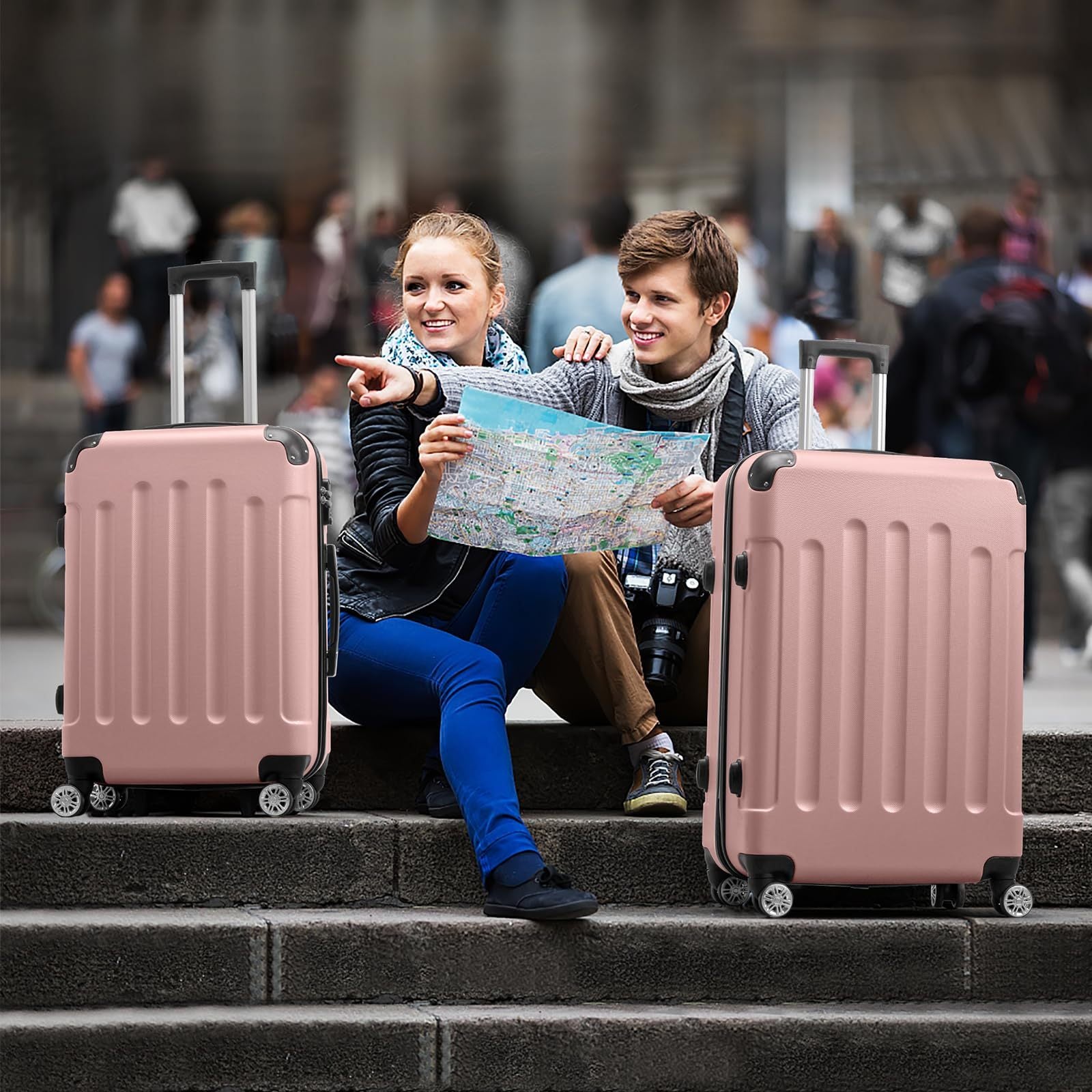 Luggage Set of 3 Hardside Carry on Suitcase Sets with Spinner Wheels & TSA lock, Portable Lightweight ABS Luggages for Travel, Business