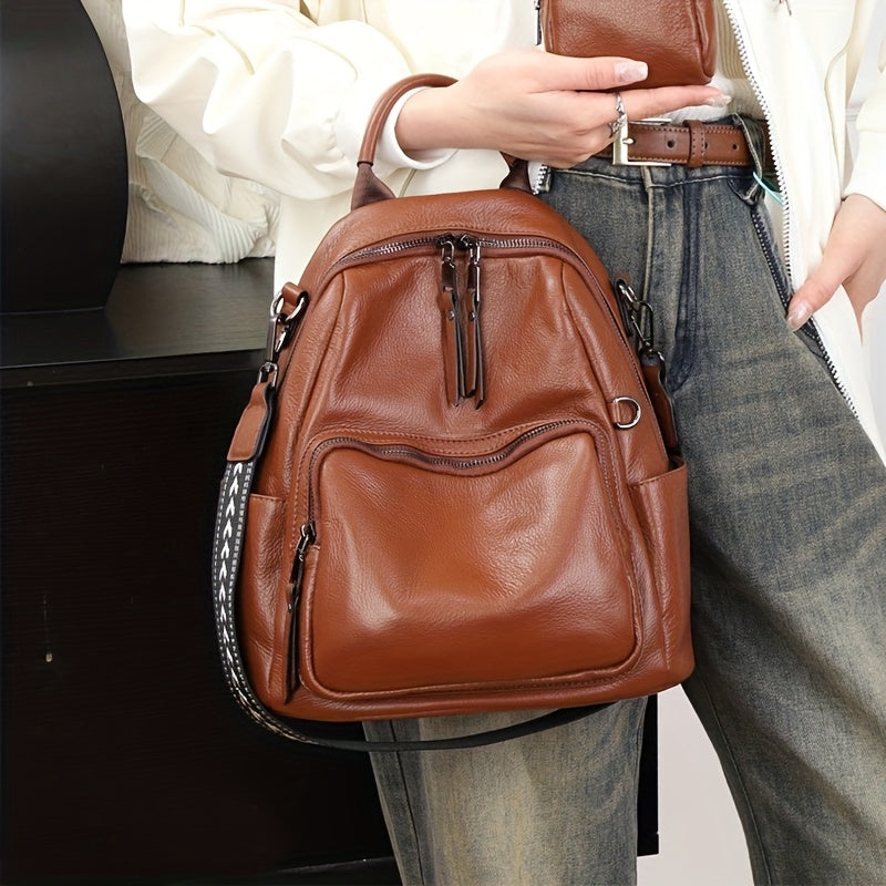 Women'S Casual Blue Leather Backpack with Adjustable Strap, Zipper Closure, and Front Zipper Pocket - Durable, Anti-Scratch Finish, Large Capacity Shoulder and Crossbody Bag, Casual Backpack | Adjustable Strap Bag | Zippered Closure, Backpack