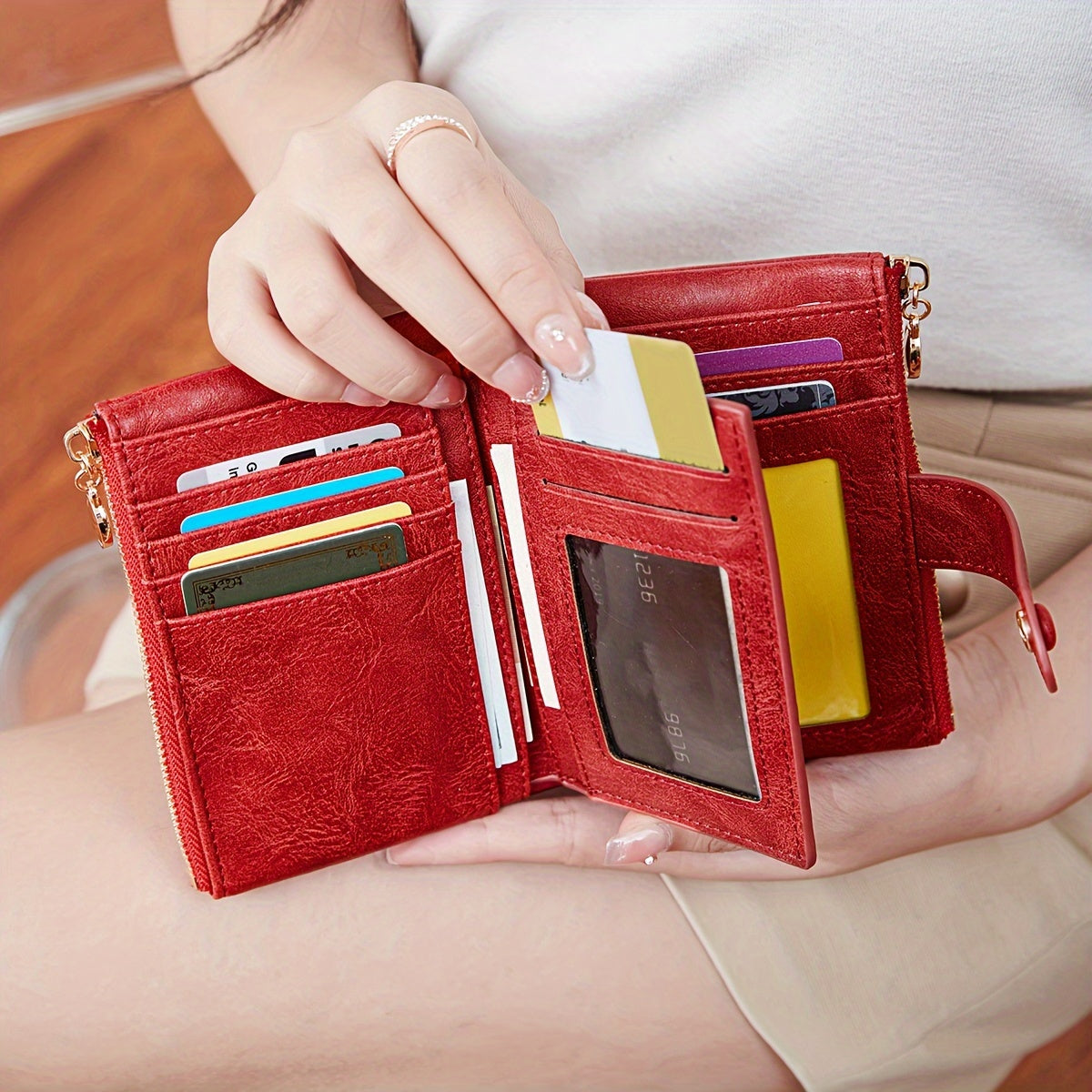 Three-Fold Retro Wallet with RFID Blocking, Multiple Card Slots, Button and Magnetic Snap Closures