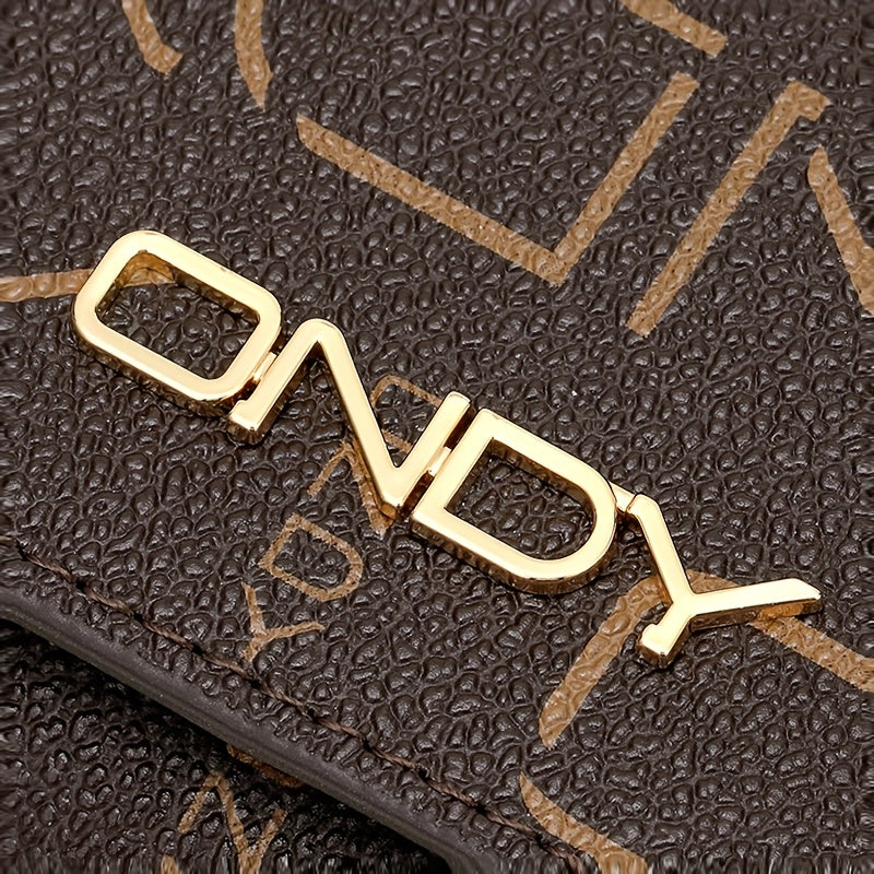 ONDY Classic Letter Print Compact Wallet - Slim & Portable, Multi-Functional Card Holder with Golden Accents, Snap Closure, in Coffee\u002FCaramel - Durable PVC, Easy-Clean