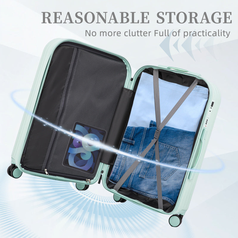 20 24 28 3pcs set in ABS Spinner Wheel Luggage Carry on Suitcase with Cup Holder USB Port Mint Green
