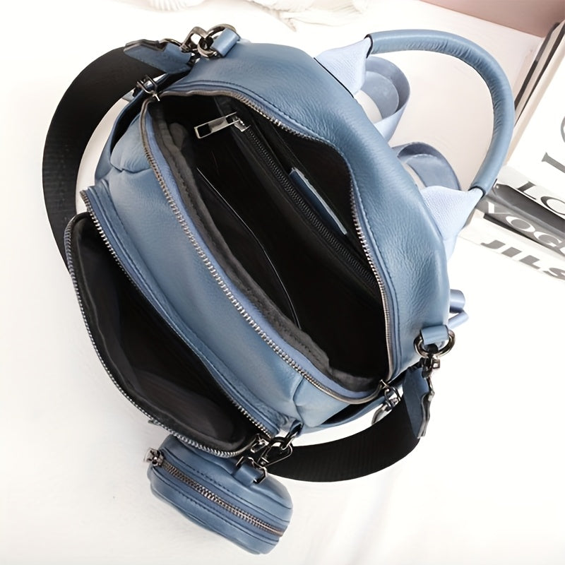 Women'S Casual Blue Leather Backpack with Adjustable Strap, Zipper Closure, and Front Zipper Pocket - Durable, Anti-Scratch Finish, Large Capacity Shoulder and Crossbody Bag, Casual Backpack | Adjustable Strap Bag | Zippered Closure, Backpack