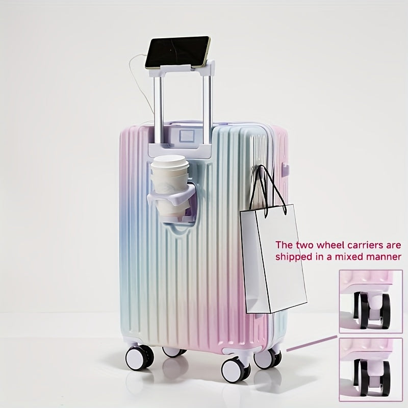 20-Inch Lightweight ABS+PC Gradient Color Travel Suitcase with USB Charging Port, TSA Lock, Cup Holder & Phone Stand for Men and Women