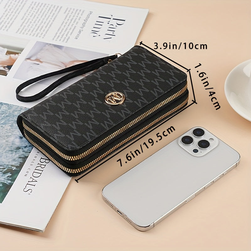 Vintage Wallet Vintage Women's Wallet | Tri-Fold Zipper Closure with Woven Pattern & Golden-Tone 'M' Logo, Includes Wrist Strap & Multiple Card Slots for Everyday Use, Versatile Cardholder - Textured Accessory, Cute Wallet