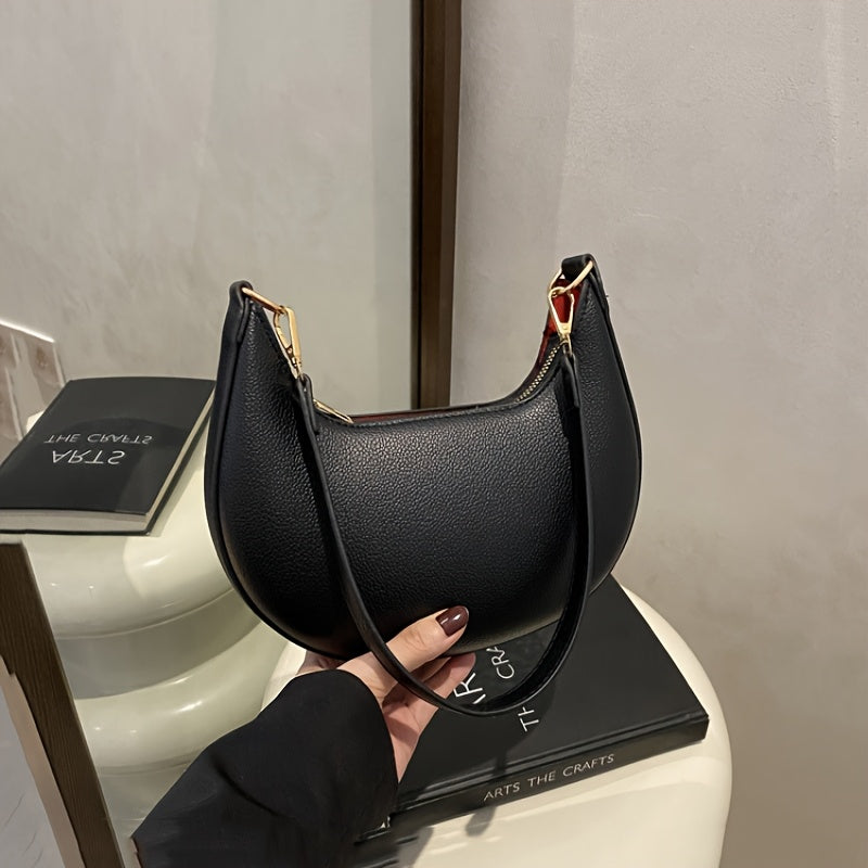 1pc Luxury Crossbody Bag Luxury Women's 1pc Crescent Crossbody Bag | Detachable Adjustable Strap, Magnetic Closure, Golden-Tone Hardware | Coffee Brown\u002FWhite\u002FRed\u002FBlack, Polyester Lined Interior