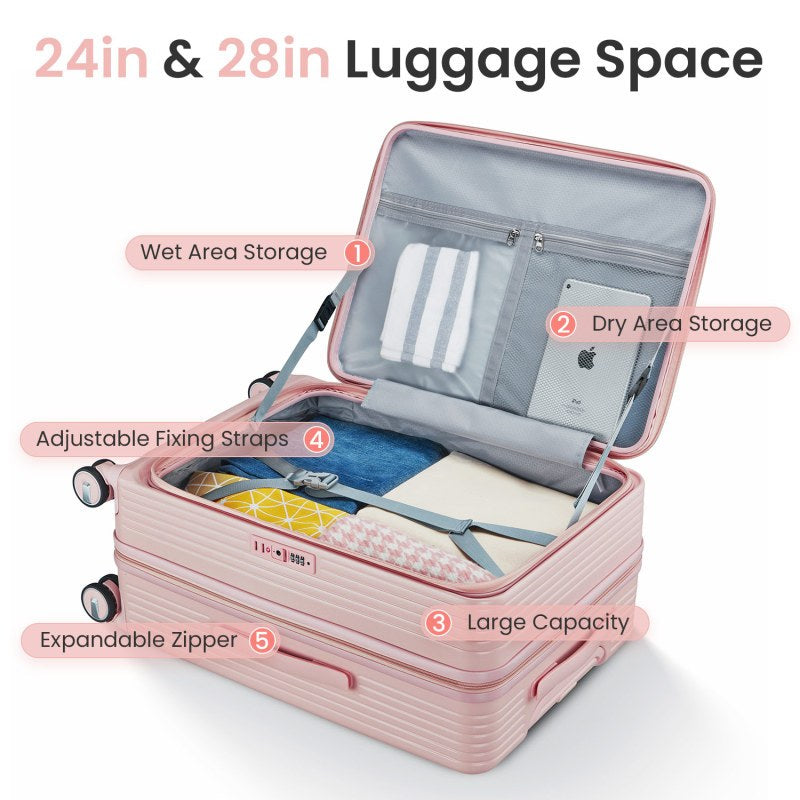 Luggage Sets 3pcs 20 24 28 Expandable Carry On Luggage with TSA Lock Airline Approved 100pcs Hard Shell and Lightweight Suitcase with Front Pocket and Spinner Wheels