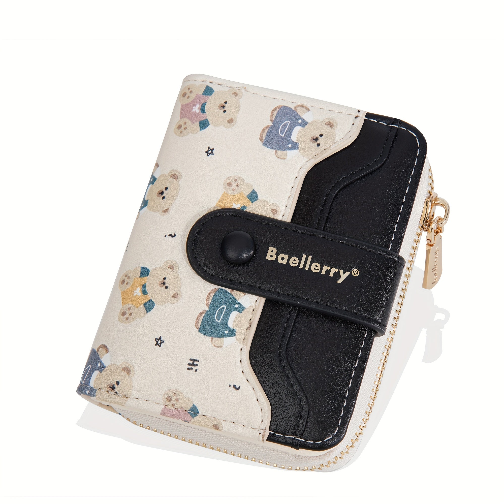 baellerry 1pc Mini Women's Wallet Short Style Bear Cartoon Print Button Credit Card Card Bag Zipper Coin Purse