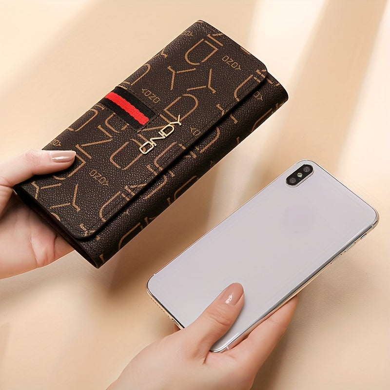 ONDY Original Fashion Women'S Long Wallet, Classic Coffee Can Hold Mobile Phone Large Capacity Portable Handheld Coin Wallet, Suitable for Four Seasons Flip-Top Small Bag for Office Workers