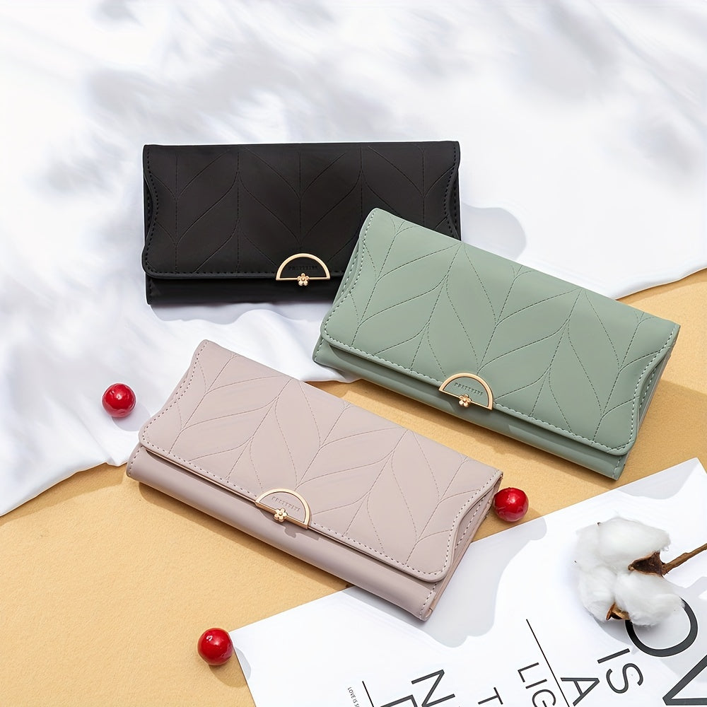 New Fashionable Large Capacity Women'S Long Simple Folded Flower Lady'S Wallet, Synthetic Leather