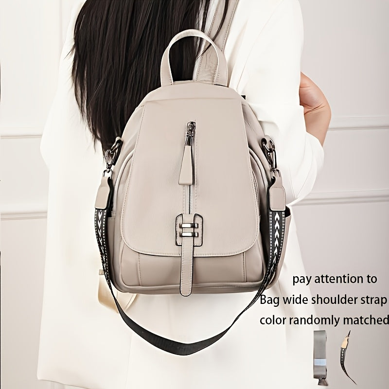 Vintage Style Genuine Leather Backpack for Women, Solid Color Shoulder and Crossbody Bag with Adjustable Strap, Casual Fashion Handbag with Magnetic Closure and Fabric Lining, Cute Backpack