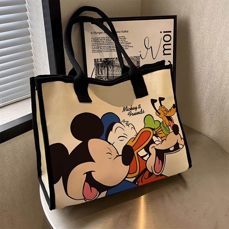 large capacity canvas bag Women's casual fashion Mickey single shoulder shopping bag Travel commuter Tote bag