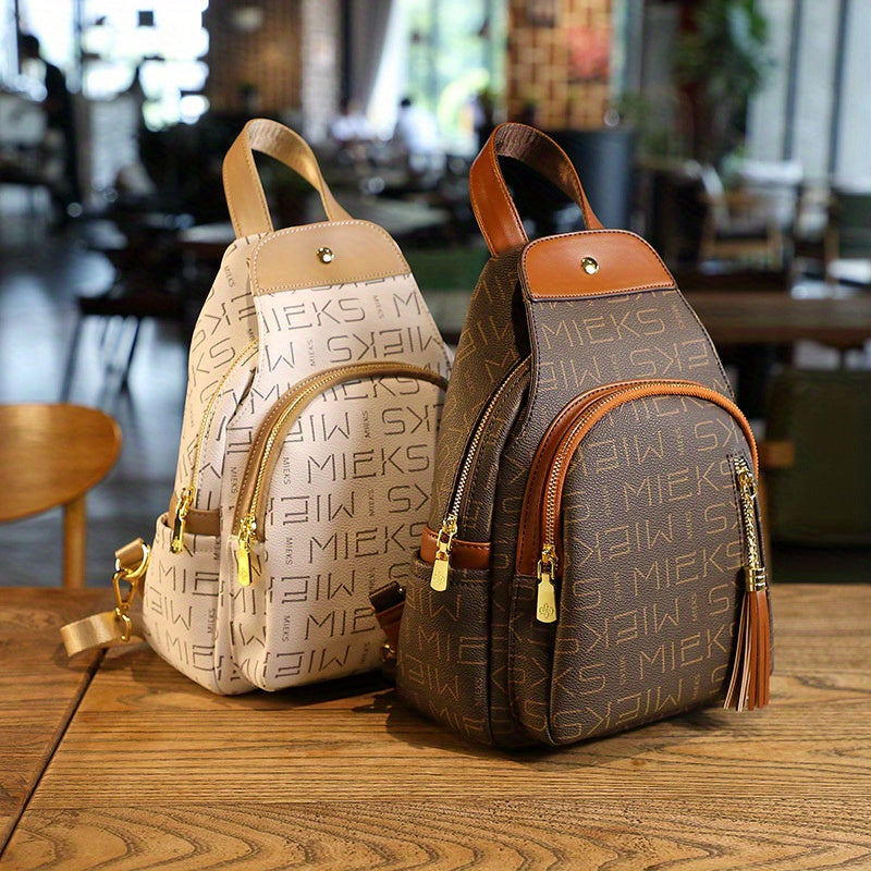 Classic Elegant Genuine New Large Capacity Printed Contrast Color Backpack Simple Style Shoulder Bag