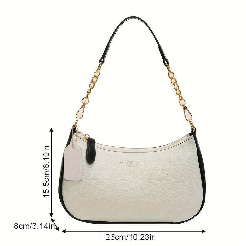 Fashionable And Minimalist Women'S Crescent Shoulder Bag with a Golden-Chain Handle - Featuring a Removable Comfortable Strap, Zipper Closure, Polyester Lining, Perfect for Casual And Everyday Use, Available in Black, White, Brown, And Red
