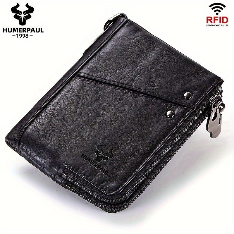 Large Capacity HUMERPAUL Women's Genuine Leather Bifold Wallet with Zipper Pocket, Snap Closure, Polyester Lined, Dry Clean, No Printing, Edge Painted, Casual Style Clutch