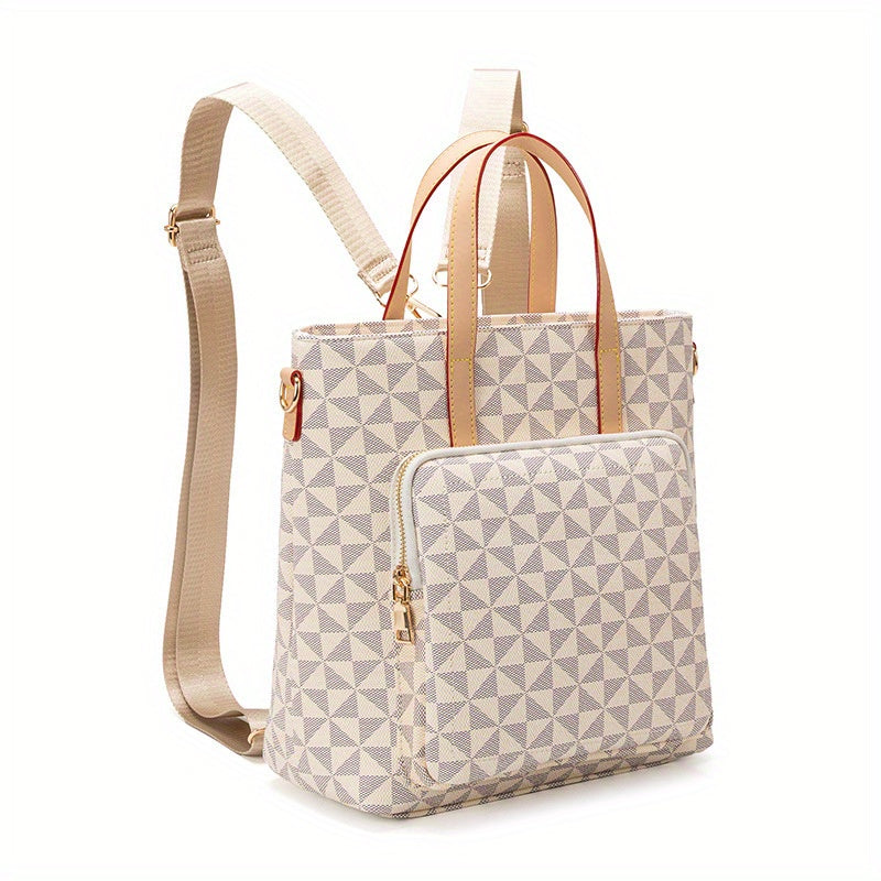 Women's Elegant Backpack with Laptop Compartment - Large Capacity Mixed Color Travel, & Work Bag, Convertible Shoulder Bag with Sturdy Metal Hardware & Comfortable Straps