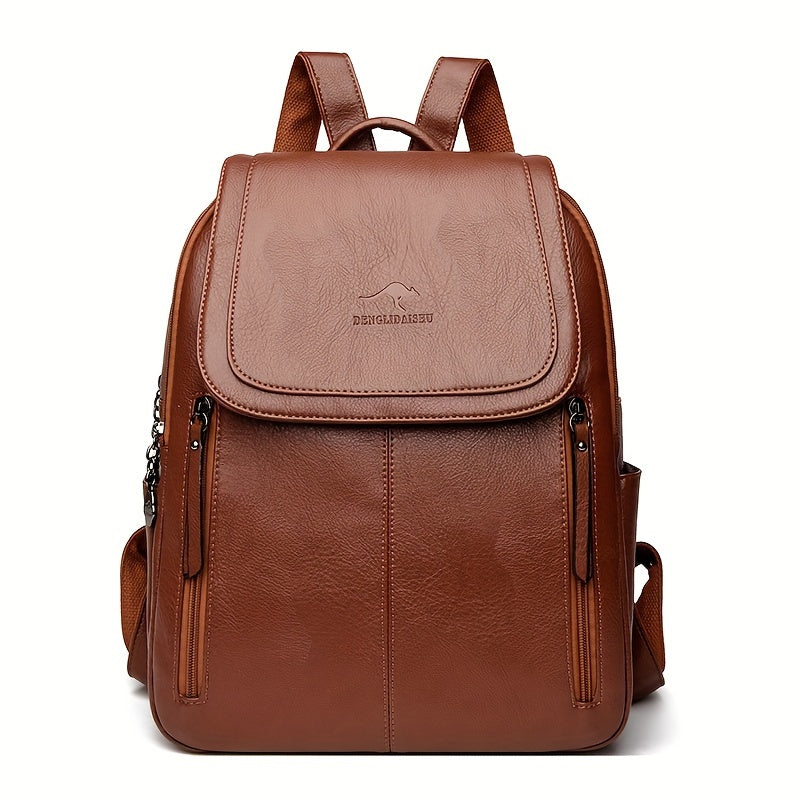 Summer Backpack Brown DENGLIDAISHU Women's Summer Casual Backpack | Large Capacity Adjustable Strap, Synthetic Faux Leather with Zipper Closure, Polyester Lining, Perfect for Travel & Everyday Use