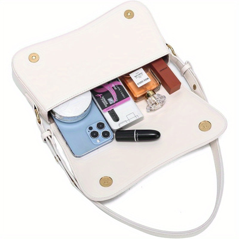 Chic JOLLQUE Crescent Shoulder Bag for Women - Small Faux Leather Crossbody with Golden-Tone Hardware, White & Golden Accents, Zipper Closure, Perfect for Casual or Stylish Outfits, Purse