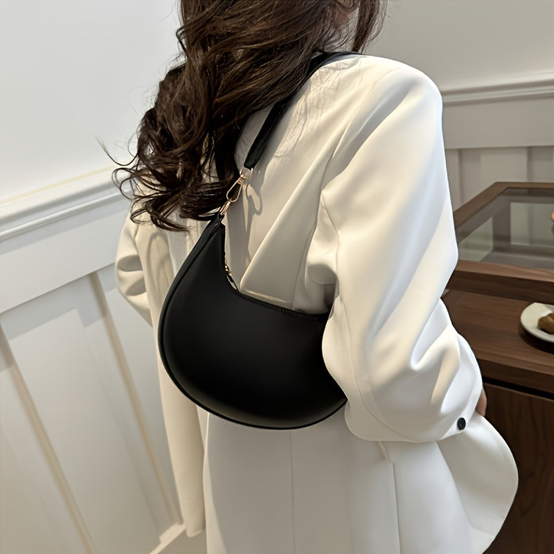 Women's Luxury Crescent-Shaped Evening Clutch - Adjustable Strap & Zipper Closure | Golden Hardware Handbag in 4 Colors (Brown\u002FWhite\u002FRed\u002FBlack) | 2025 Summer | Polyester Lining | Available in 4 Colors