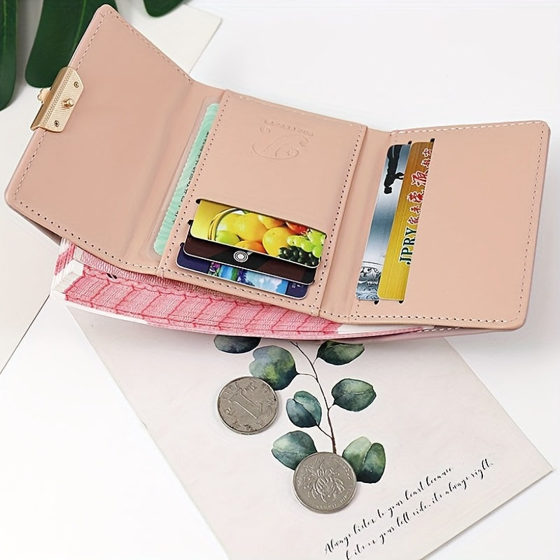 Mint Green Wallet Compact Trifold Mint Green Women's Wallet | Golden-Toned Clasp, Zippered Coin Purse, Floral Print, Multi-Function Card Holder