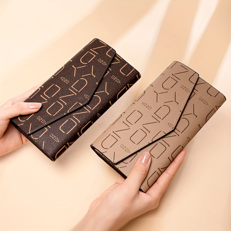 ONDY Original Fashion Women'S Long Wallet, Classic Coffee Can Hold Mobile Phone Large Capacity Portable Handheld Coin Wallet, Suitable for Four Seasons Flip-Top Small Bag for Office Workers