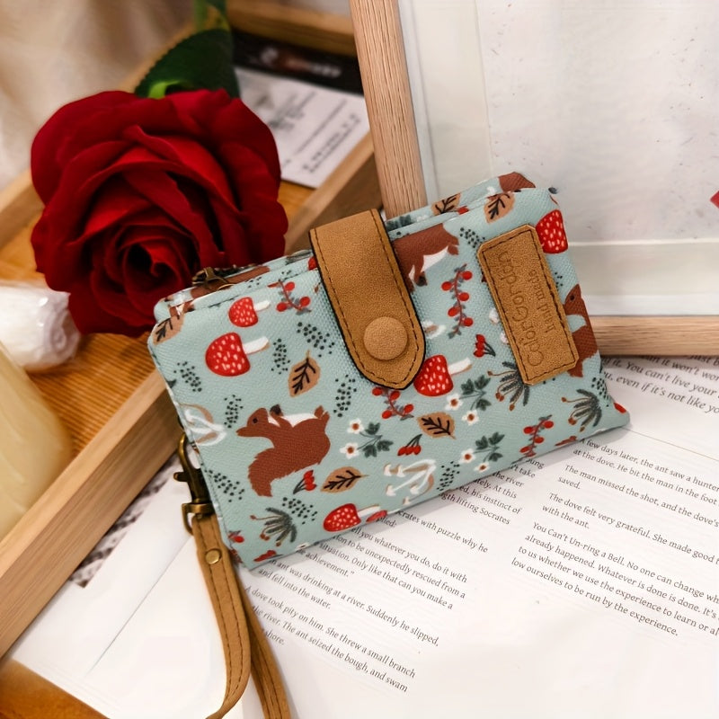 Casual Wristlet Wallet - Polyester, Snap Closure, Multiple Card Slots, Zip Pocket, Coin Pocket for Daily Use