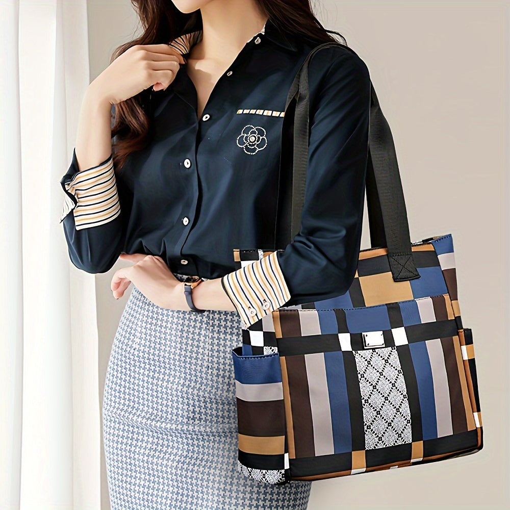 Large Capacity Geometric Tote Bag, Lightweight Casual Shoulder Bag For Daily Use