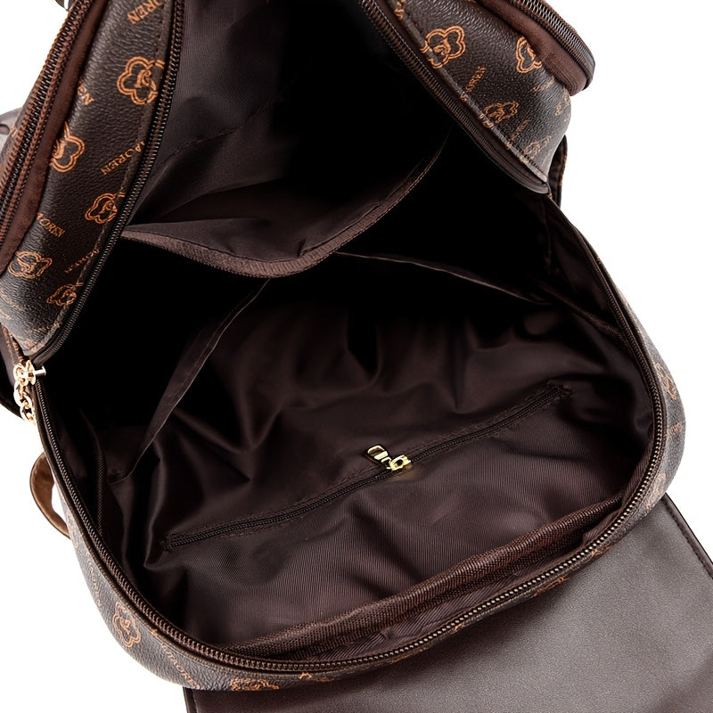 Foldable Women'S Travel Backpack 1pc Fashionable Women'S Casual Backpack - Dark Brown PVC with Adjustable Straps, Foldable Design, Zipper Closure, Polyester Lining, Large Capacity for Students and Travel