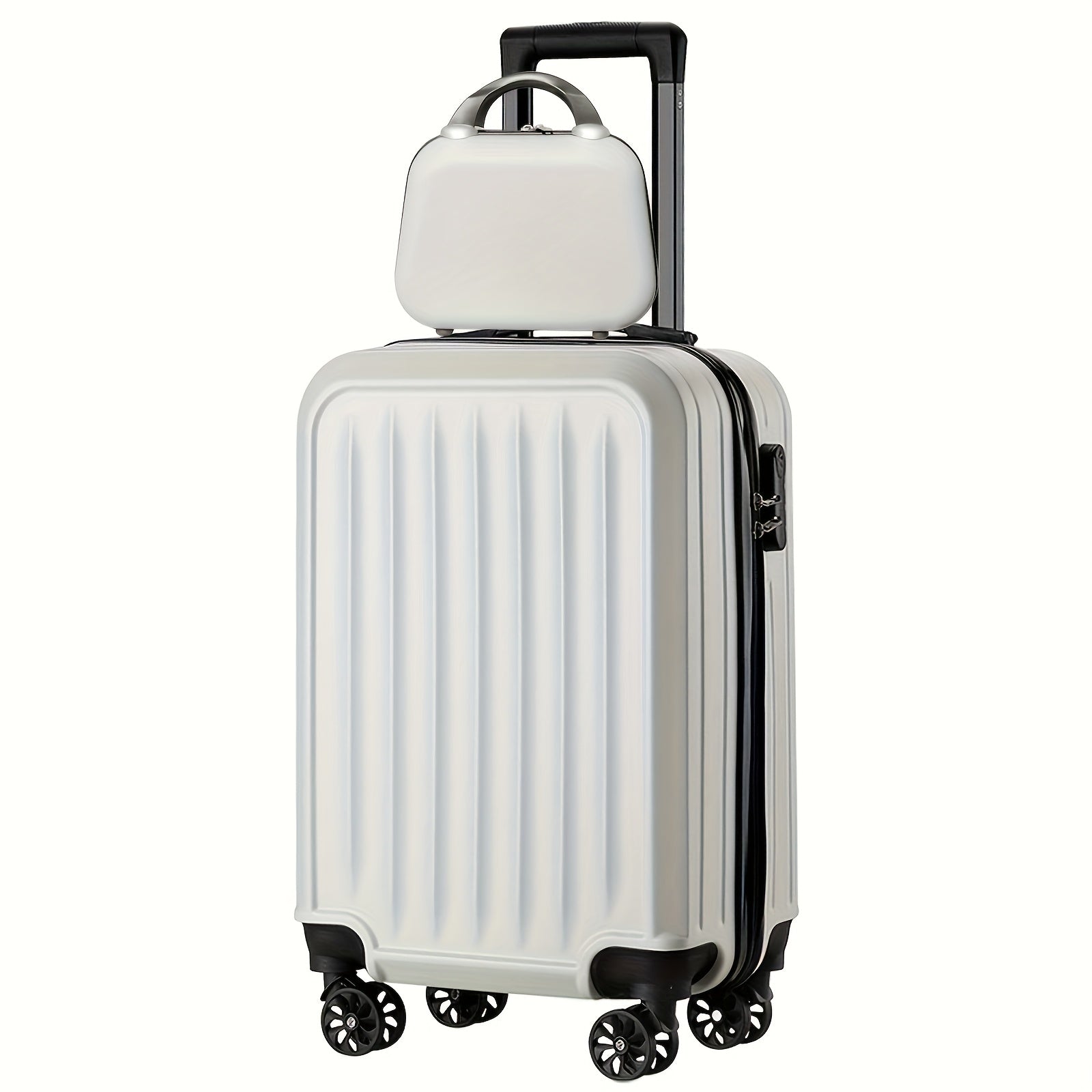 2pcs 14+20 Inch Minimalist Solid Color Luggage Case Set, Multi Colors Hard Shell Zipper Trolley Case With Wheels And Square Small Makeup Handbag For Travel\u002FHome Storage