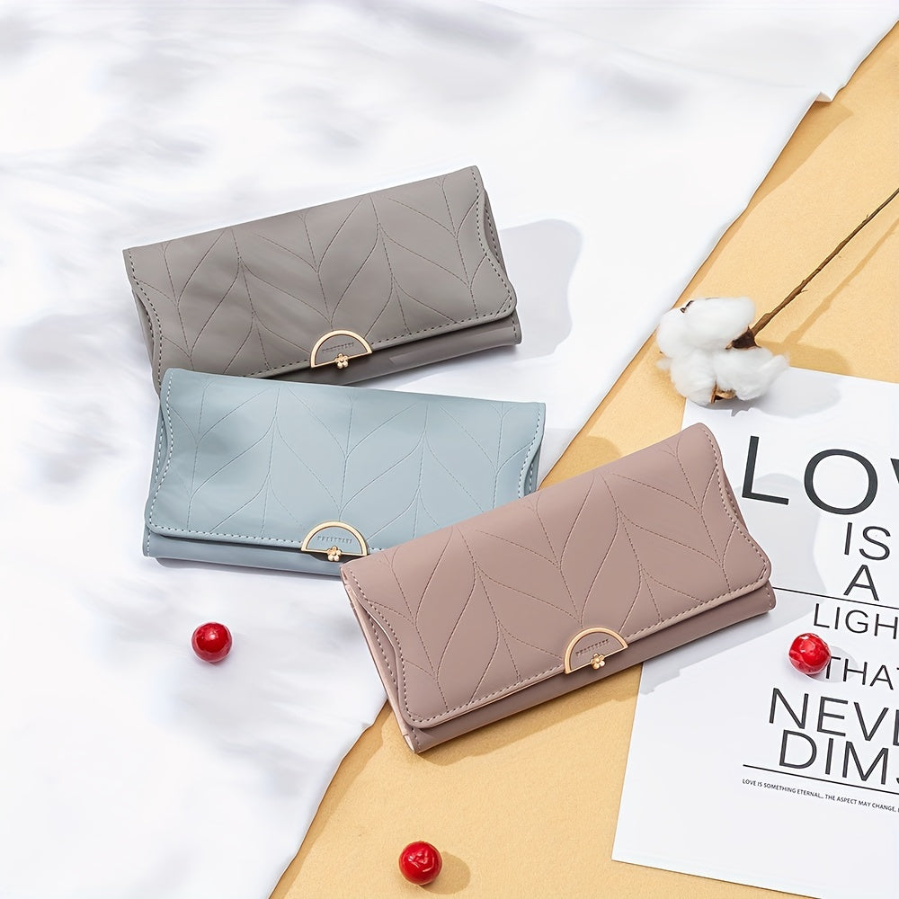 New Fashionable Large Capacity Women'S Long Simple Folded Flower Lady'S Wallet, Synthetic Leather