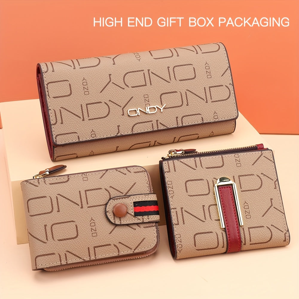 3pcs Women's wallet gift box set, fashionable letter printed long wallet+foldable small wallet+multi slot credit card storage card pack three piece set, the most suitable holiday gift set for girlfriends and mothers