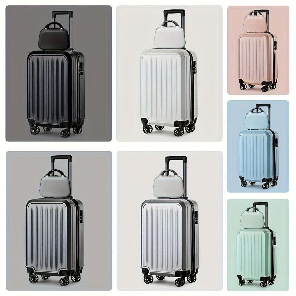 2pcs 14+20 Inch Minimalist Solid Color Luggage Case Set, Multi Colors Hard Shell Zipper Trolley Case With Wheels And Square Small Makeup Handbag For Travel\u002FHome Storage